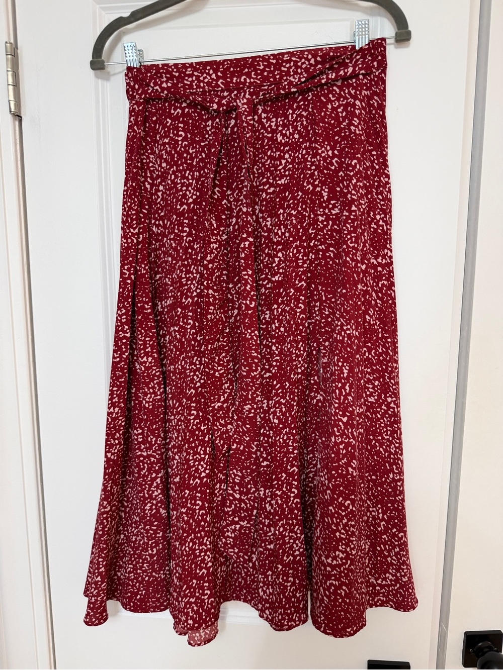 Skies Are Blue Red Printed A-Line Midi Skirt with White Speckle